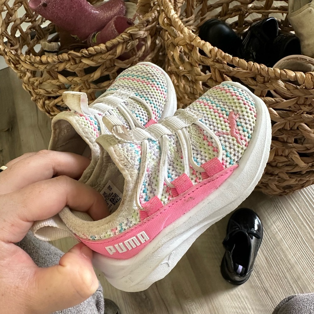 PUMA Kids White and Pink Sneakers